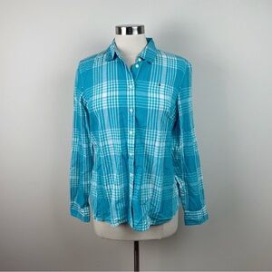 Tommy Hilfiger Blue White Plaid Check Gingham Long Sleeve Button Down Top Women